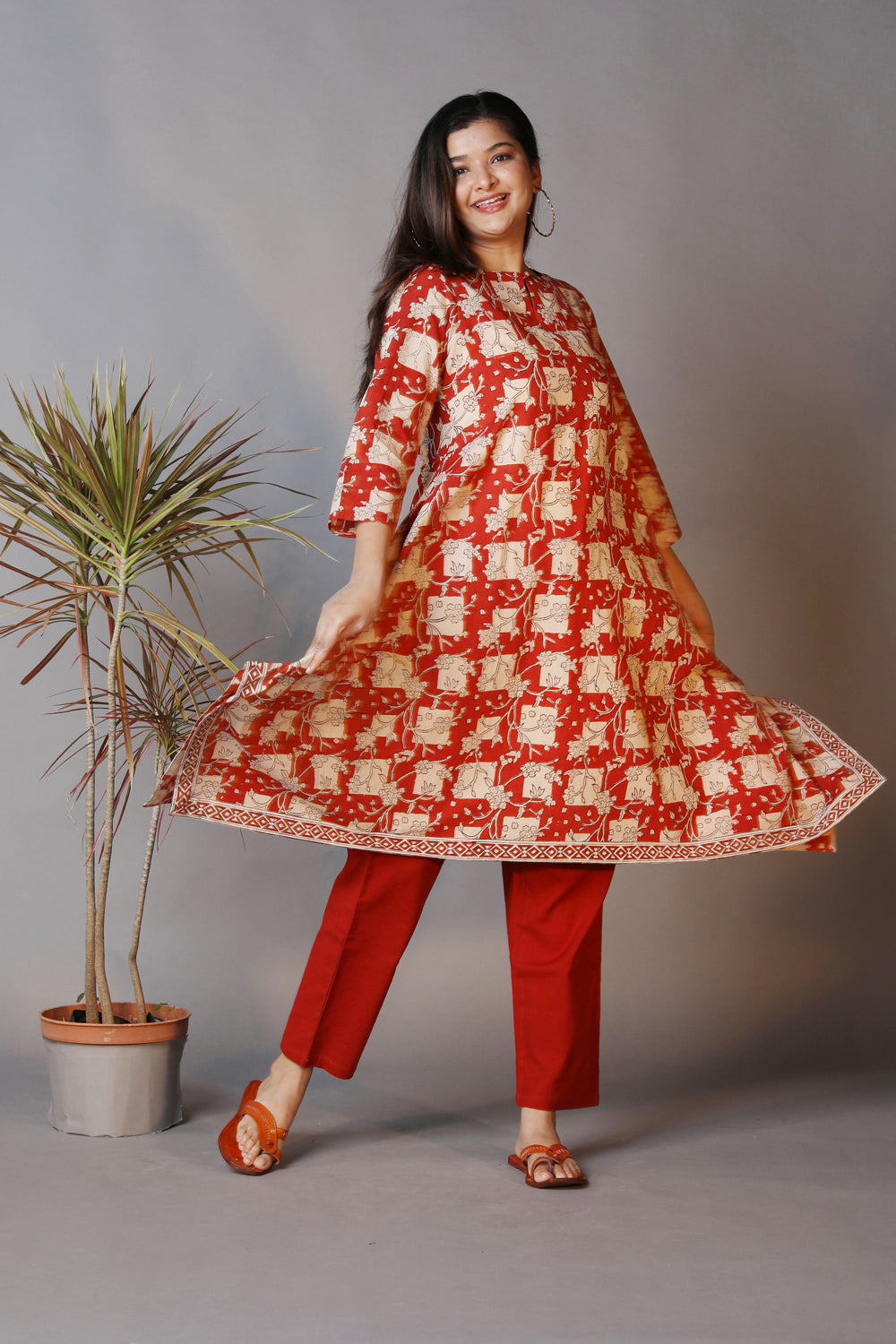 Buy online Bright Red Embroidered Lawn Cotton Kurti from Kurta Kurtis for  Women by Kurti Kala for ₹3895 at 0% off | 2024 Limeroad.com